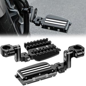 KEMIMOTO CNC Aluminum Highway Pegs with Expandable Heel Rests 1.25" Highway Short Angled Pegs Adjustable Fit for Street Glide Road King Road Glide Softail Dyna Sportster 1-1/4" Engine Guard Black