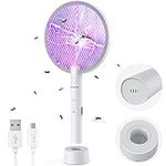 Bug Zapper Racket Electric Fly Swatter 3 Layers Fly Racket Indoor Fly Zapper Without Waving Hands for Kitchen, Home, Garden and Outdoors White