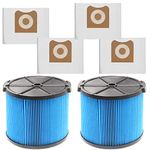 2 Pack VF3500 Filter Replacement for Ridgid Portable Vac 3-4.5 Gallon Wet Dry Vacuums + 4 Pack VF3501 Filter Bags (6 Pack)