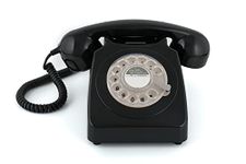 GPO 746 Rotary 1970s-Style Retro Landline Telephone, Classic Telephone with Ringer On/Off Switch, Curly Cord, Authentic Bell Ring for Home, Hotels- Black