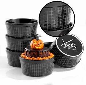 Yachi Black Creme Brulee Ramekins: 6 Pcs Ceramic Souffle Dishes Oven Safe Baking Bowl Set for Lava Cake | Pudding | Mini Custard | Sauces Dipping | Onion Soup | Flan