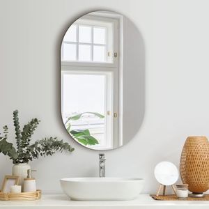 Oikiture Oval Wall Mirror 84 x 50cm Frameless Bathroom Mirror Make Up Mirror for Home Bedroom Living Room