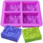 First Try Soaps Molds | Silicone Square Shape Mould with Ocean Wave Pattern | Handmade Sharp Edges Soap Making Forms | 3D Moulds for Cake Chocolate Candy Ice Jelly Brownie Dessert - 4 Cavity