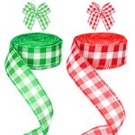 G2PLUS 40mm Red and Green Gingham Ribbon, 20M Christmas Wired Ribbon for Wreaths, Craft Checked Ribbon, Christmas Ribbon for Gift Wrapping, Plaid Ribbon for Bows and Christmas Wreaths Project