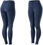 Equinavia Classic Womens Equestrian Silicone Knee Patch Breeches with Phone Pockets | Horse Riding Pants Schooling Tights - Deep Blue - XL