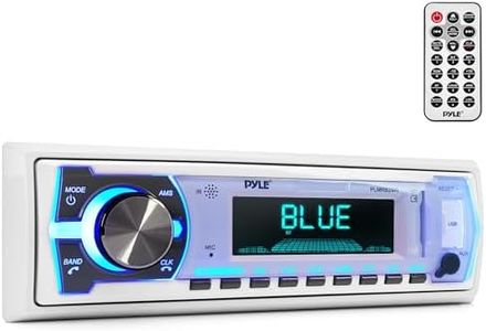 Pyle Marine Bluetooth Stereo Radio - 12v Single DIN Style Boat In dash Radio Receiver System with Built-in Mic, Digital LCD, RCA, MP3, USB, SD, AM FM Radio - Remote Control - PLMRB29W (White)