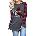 Fuyxxmer Merry Christmas Shirts for Women Baby It's Cold Outside Long Sleeve Plaid Splicing Raglan Baseball Tee