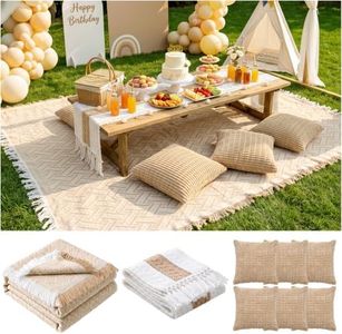 Extra Large Outdoor Rug Boho Picnic Blanket with Low Table Runner and 6 Throw Pillows Covers Set for Beach Essentials Beach Accessories Garden Party Decoration Patio Park Lawn Grass Festival Mat XL