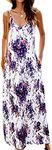 OURS Women's Summer Casual Floral Printed Bohemian Spaghetti Strap Floral Long Maxi Dress with Pockets (Medium, Purple Flower Print)