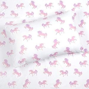 Kids Rule 4-Piece Pink Shaded Unicorn Sheet Set for Girls & Kids - 1 Full Flat Sheet, 1 Full Fitted Sheet & 2 Queen Pillowcases, Soft Brushed Microfiber Polyester Bed Sheet, Smooth & Durable