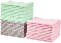 Amazon Basics Microfiber Cleaning Cloths, Non-Abrasive, Reusable and Washable - Pack of 36, 30x41cm, Pink, Green and Gray