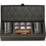 Whiskey Chilling Stones Gift Set - 6 Handcrafted Premium Granite Round Sipping Rocks - 2 Crystal Glass Tumblers - Hardwood Presentation & Storage Tray - Elegant Gold Foil Gift Box by R.O.C.K.S.