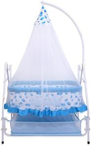 Infanto Comfy Cradle/JHULA/PALNA/Bed/Baby Bedding - Deluxe: Premium Baby Swing with Storage Basket, Ball Bearing, Swing Lock, and Sturdy Metal Frame - Ideal for Infants up to 12 Months (Blue)