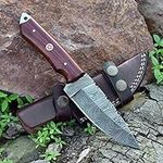 Grace Knives Handmade Damascus Steel Knife Fixed Blade Hunting Knife 8.5 Inches With Leather Sheath G-1051 W