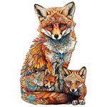 Wooden Puzzles for Adults, 300pcs Fox Family Wooden Jigsaw Puzzles for Adults, Unique Animal Shape Puzzles with Box, 46.6x30cm Wooden Puzzle for Family Game and Birthday Gifts
