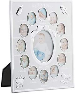 Relaxdays, 29 x 24 cm Marco de Fotos de bebé, Primer año, 12 Meses, De pie, Blanco, Aluminio