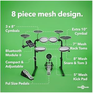 VISIONDRUM-PRO Electric Drum Kit – Digital 8-Piece Set with Pedals