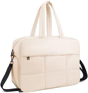 ORAD Weekender Fluffy Bag Quilted Nylon Puffer Tote Bag Personal Item Bag for Airlines Overnight Bag Gym Bag, Cream-colored, Large, Classic
