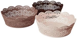 Nayasa Plastic Lacy Round Basket Set of 3 | Multipurpose Storage Basket | Makeup Organizer | Portable Basket | Fruit Basket | 12.5 cm X 12.5 cm X 16.5 cm | Multicolor