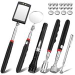 XUNTOP 6 PCS Magnetic Telescoping Pickup Grabber Tool Set Including 15 lb/1 lb/8 lb with LED Light/Round/Square Inspection Mirror/Telescoping Handle 360° Swivel for Extra Viewing Pickup Dead Angle