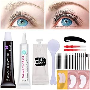Lash Tint Kit Black, 15ml Eyelash Dye, Full Brow Tint Set With Tools, DIY Eyelash Eyebrow Tinting Makeup At Home, Be Voluminous And Energetic For 6 Weeks(Black Stain Permanent Mascara Tint)