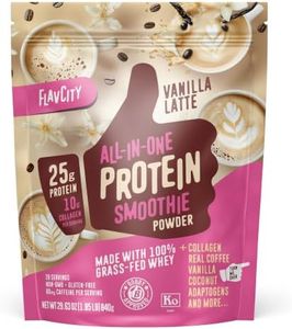 FlavCity All in One Protein Shake Powder, Vanilla Latte - 60mg Caffeine + Collagen Peptides, Reishi & Cordyceps - Focus, Skin, Hair & Joint Support - 100% Grass Fed Whey, 20 Servings
