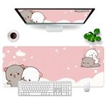 Pink Mouse Pad Cute Cat Large Gaming Mouse Pad Kawaii Keyboard Pad XL Desk Mat 31.5x11.8 inch Large Desk Pad Mouse Mat Pink Office Desk Accessories (Pink Cat -2)