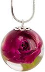 Resin Jewelry with Pink Rose. Resin Sphere Pendant. Rosebud Resin Ball. Real Rose Necklace.