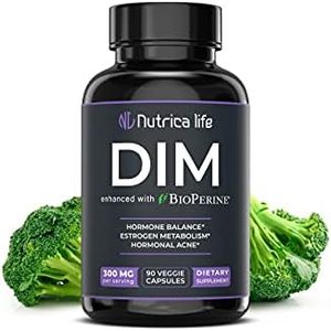 Nutrica Life DIM Supplement 300mg - Diindolylmethane with Broccoli & BioPerine - Hormone Balance Support for Women & Men, Estrogen Metabolism, Menopause Relief & Hormonal Acne Control - 90 Vegan Caps