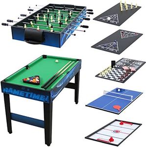 Sunnydaze 10-in-1 Game Table - Combination Multi-Game Table with Billiards, Push Hockey, Foosball, Ping Pong, Chess, Checkers, Backgammon, Bowling, Shuffleboard, Card Games - Game Time Blue