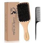 Boar Bristle Hair Brush, 100% Pure Boar Bristle Paddle Brush for Women Men Kids Thin, Fine, Long, Curly or Any Type of Hair, Restore Shine & Texture and Makes Hair Smooth & Health