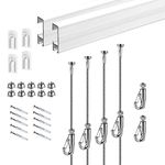 Picture Hanging System Click Rail Kits,in one Set Included Two of White Rails 59", Four of Steel Cables, six of Hooks, Four of end caps, and Installation Hardware