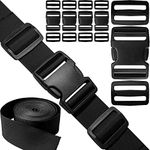 HISUNTEC Buckles Straps Set 1 inch: 10 pack Side Release Plastic Buckle + 12 yard Nylon Webbing Strap + 20 pcs Tri-glide Slide Clip, Heavy Duty Quick Snap Fastener Dual Adjustable No Sewing Required