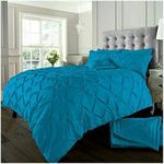 EXQUIZIT HOME Duvet Quilt Cover Pin Tuck Pinch Pleat Alexander Alford Reversible Diamond Bedding Set With Matching Pillowcase Teal Single 137cm x 200cm Approximate