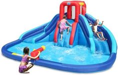 Action Air Water Slide, Inflatable Waterslide with Large Pool, Blue Bounce House with Double Slide and Climbing Wall