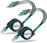 SDBAUX 2Pack Multi USB Charger Cable Retractable 3 in 1 Multiple Charging Cord Adapter with Mini Type C Micro USB Port Connectors Compatible with Cell Phones Tablets Universal Use (2Pack-Green)