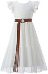 Bow Dream Off White Peach Vintage Lace Sleeveless Flower Girl's Dress, Tea Length White, 8