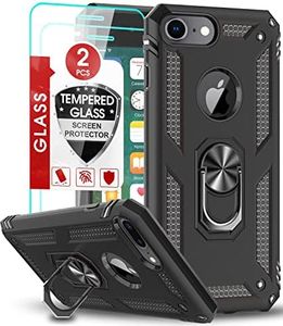 LeYi iPhone 8/7/6s/6 Case with [2-Pack] Tempered Glass, Military-Grade, Kickstand Ring - Black