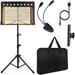 Music Sheet Stand Foldable and Adjustable with Stand Clip Light Carrying Bag Black