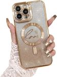 ELEPIK for iPhone 11 Pro Max Case with Camera Protector, [Full Camera Cover Protection] [Compatible with MagSafe] [Love Heart Plating] [Glitter Bling Plating] Clear Magnetic Slim Phone Case, Gold.