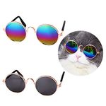 payanwin 2 Pieces Funny Cute Cat Small Dog Sunglasses Classic Retro Circular Metal Prince Sunglasses Eye-wear Photos Props Accessories Cosplay Glasses (Black and Reflective Color)