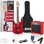 LyxPro Left Hand 30 Inch Electric Guitar Kit for Lefty Kids 3/4 Size Beginner’s Guitar, Amp, Six Strings, Two Picks, Shoulder Strap, Digital Clip On Tuner, Guitar Cable and Soft Case Gig Bag - Red