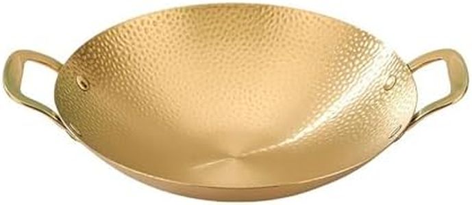 CVQWRJH Paella Cooking Pan Nonstick Frying Pan Uncoated Hot Pot Noodles Pans with Double Handles Stockpot for Home Restaurant Camping Stainless Steel Cookware,Gold,11in