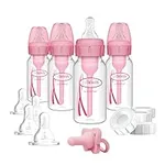 Dr. Brown's Anti-Colic Baby Feeding Set with Slow Flow Nipples, Travel Caps, Silicone Pacifier - Pink