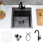 16 x 18 Inch Drop in Kitchen Bar Sink with Faucet, Black Bar Sink Topmount Small Kitchen Sink 16 Gauge Stainless Steel Single Bowl Sink Bar Prep Sink Outdoor Sink