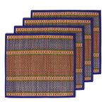 HOKIPO Natural River Grass Handcrafted Floor Mats/Meditation Prayer Mat/Sitting Mat - Set of 4, 18x18 Inches, Blue (IN78-BLU*4)