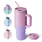 bottlebottle Bottle Bottle 40oz Tumbler with Straw and Lid Insulated Travel Mug 1180ml Stainless Steel Car Coffee Cup with Handle for Gifts Party Office (Pink Purple)