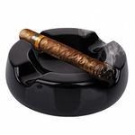 Cigar Ashtray Outdoor Cigarette Ash Tray – Round 5.9 inch Ceramic Ashtrays Black Glossy Cigar Rest for Indoor, Outdoor, Patio, Home, Office Use – Cigar Accessories Gift Set for Men and Women