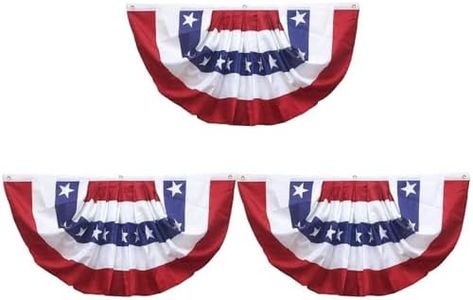 Set of 3 American Flag Bunting - 34.5" x 18.5" Patriotic Pleated Fan Flag, USA Half Fan Banner for 4th of July, Independence Day, Memorial Day, Holidays & Labor Day - Indoor & Outdoor Decorations