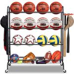 EXTCCT Basketball Rack, Outdoor Rolling Basketball Shooting Training Stand,Sports Equipment Storage with Wheels, Garage Four-Layer Ball Holder with Two Basket for Basketballs Footballs Volleyball